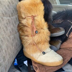 Handmade Fur Boots - Brown and Beige